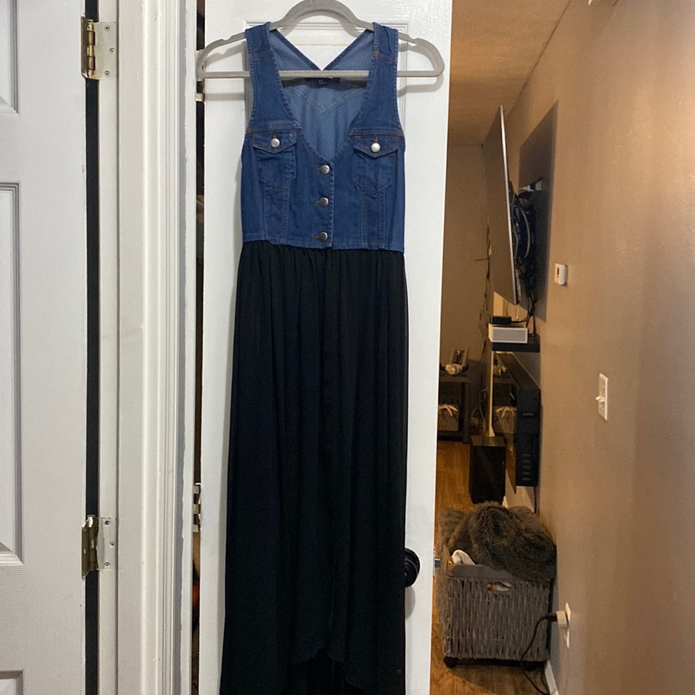 Denim and black dress